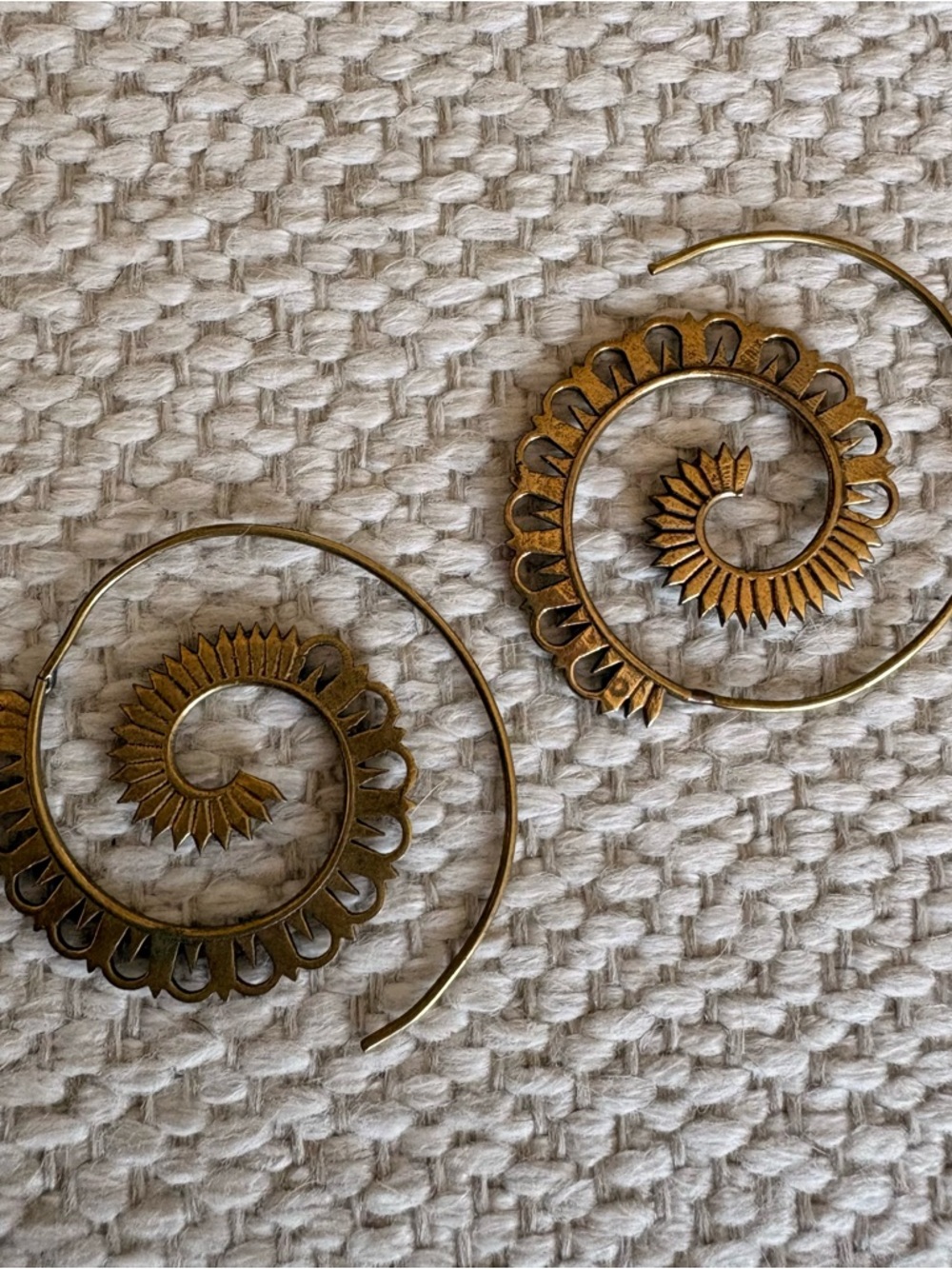 Spiral Sunburst Hoop Earrings in Antiqued Gold